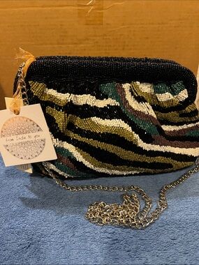 From India to You Beaded Zebra-Print Evening Clutch